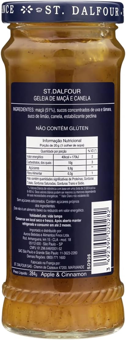 Geléia St. Dalfour maçã e canela em vidro sem glúten 284 g