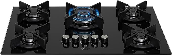 Fogão Cooktop Fischer 5Q TC Infinity Gás Mesa Vidro Preto Bivolt