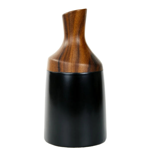 Vaso Dolomita Preto/Madeira 26x12x12cm Cromus