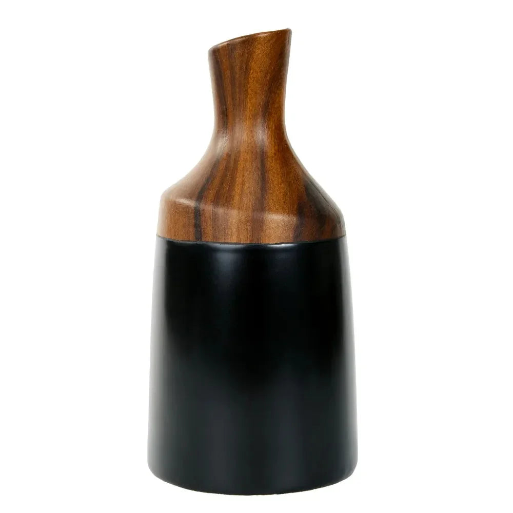 Vaso Dolomita Preto/Madeira 26x12x12cm Cromus
