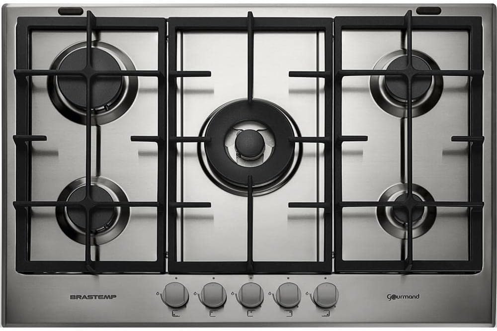 Cooktop 5 Bocas Brastemp Gourmand Inox Com Duplachama E Trempe Com Ferro Fundido Bdk75dr