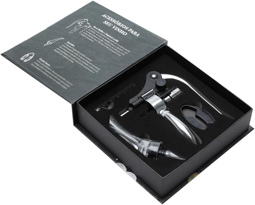 Conjunto 4 Peças de Aço Inox para Vinho com Caixa Wolff