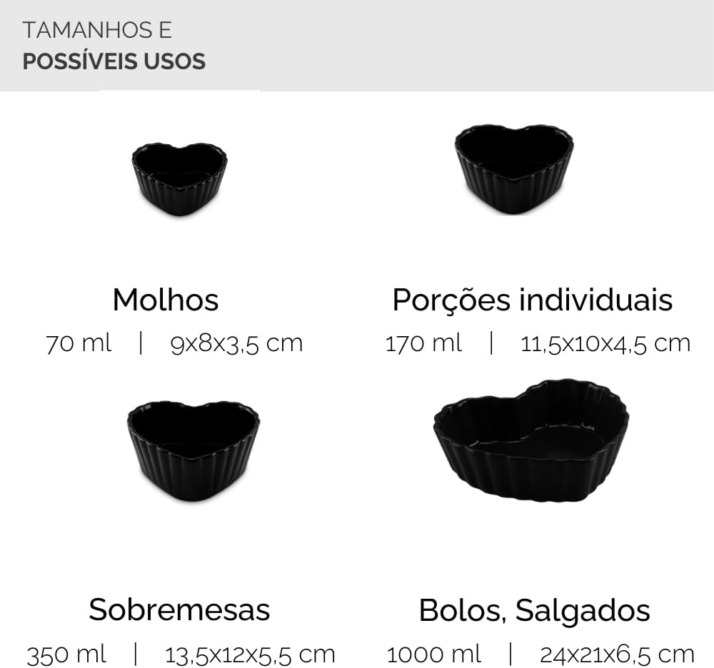 Forma De Cerâmica Coração Ceraflame 24X21X6,5cm 1000ml Preto