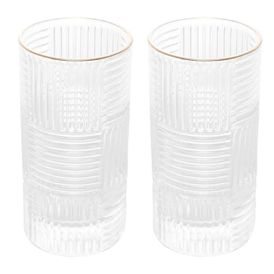 Conjunto de 2 Copos Altos de Vidro com Borda Dourada Chess 400ml Wolff
