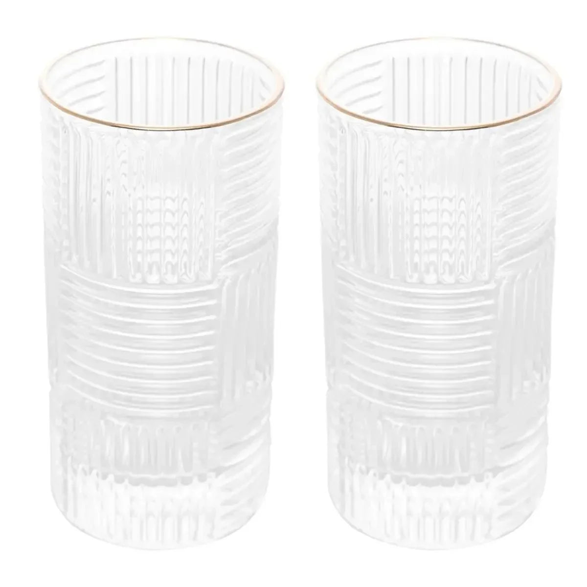 Conjunto de 2 Copos Altos de Vidro com Borda Dourada Chess 400ml Wolff