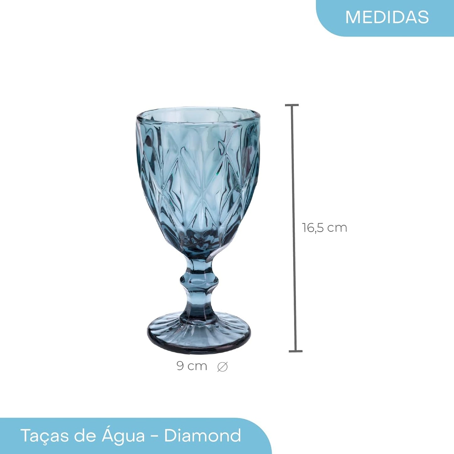 Taça para Água de Vidro Wolff Diamond Azul 325ml
