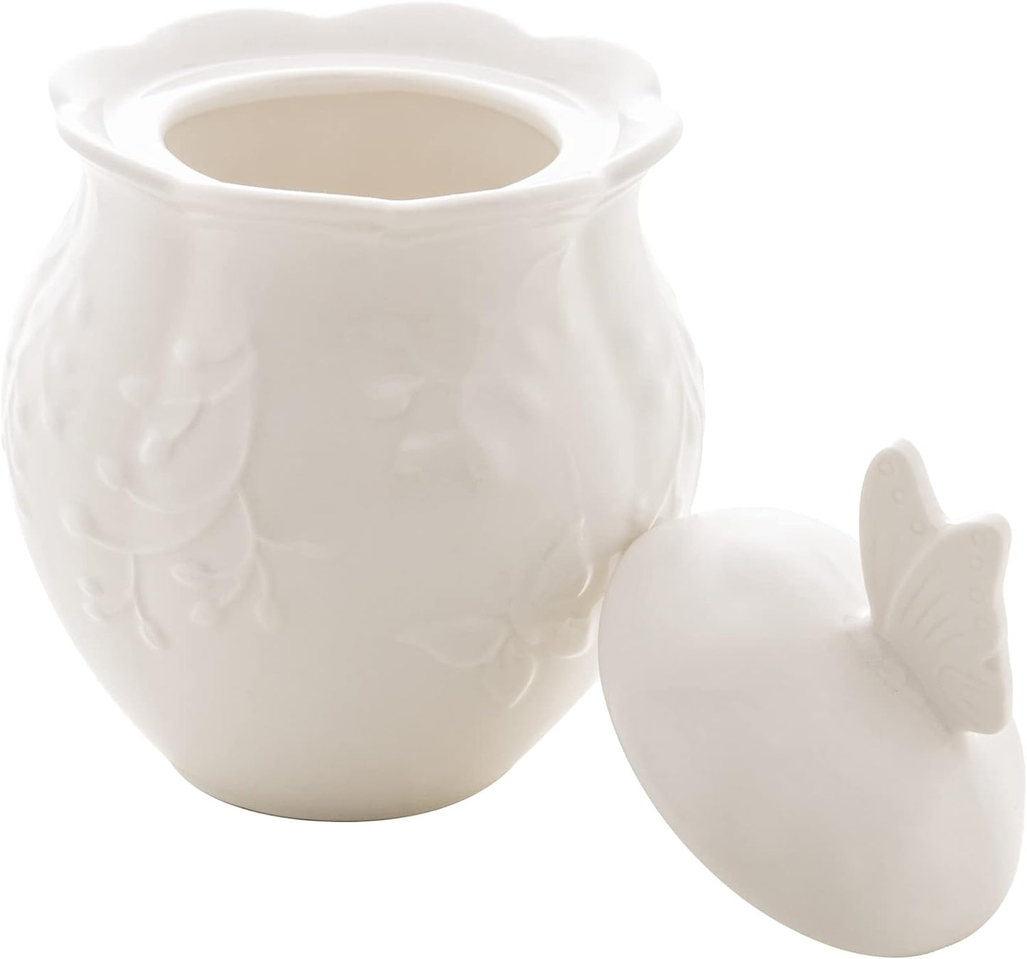 Açucareiro Lyor Porcelana Butterfly Flower 13,5cm Branco