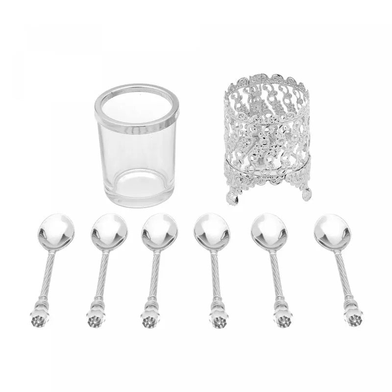 Conjunto 6 Colheres de Zamac com Suporte Niquelado Crystal 14cm Wolff