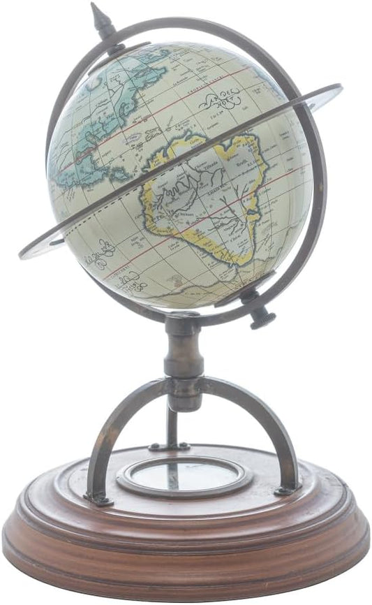 Globo Decorativo Metal e Madeira Wolff com Bússola Dourado 23x15cm