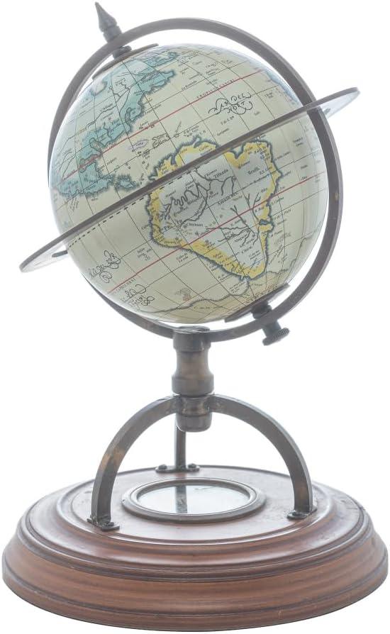 Globo Decorativo Metal e Madeira Wolff com Bússola Dourado 23x15cm