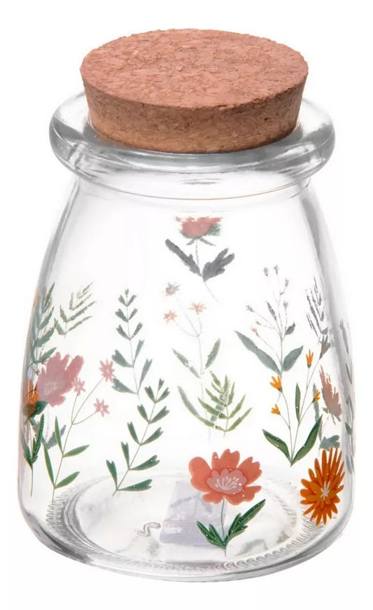 Pote Redondo de Vidro com Tampa de Rolha Flora Lyor 255ml