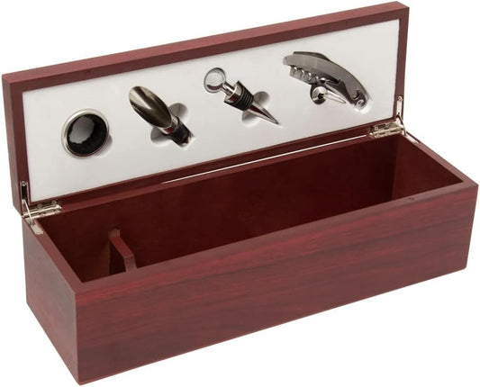 Porta Vinho com 5 Peças em Caixa de Madeira Mimo Style