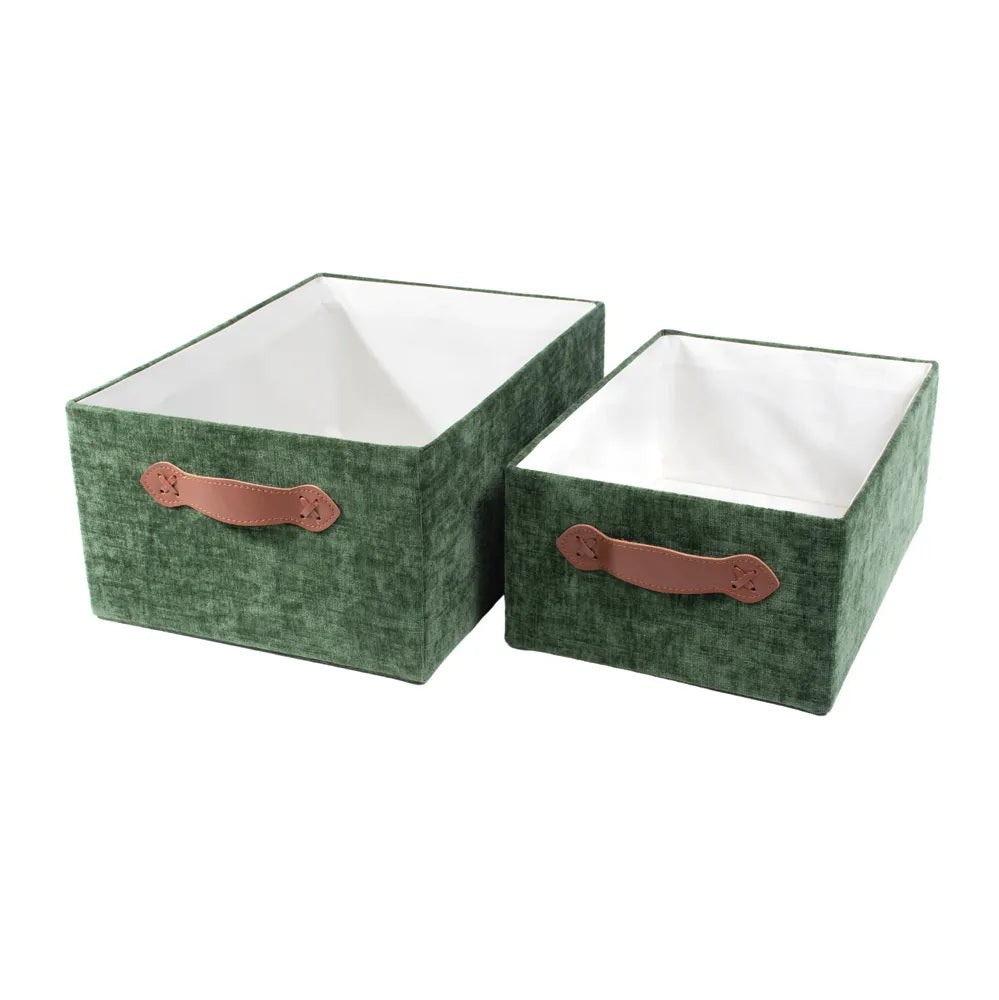 Jogo com 2 Peças Cesta com Alça Veludo Verde Cromus