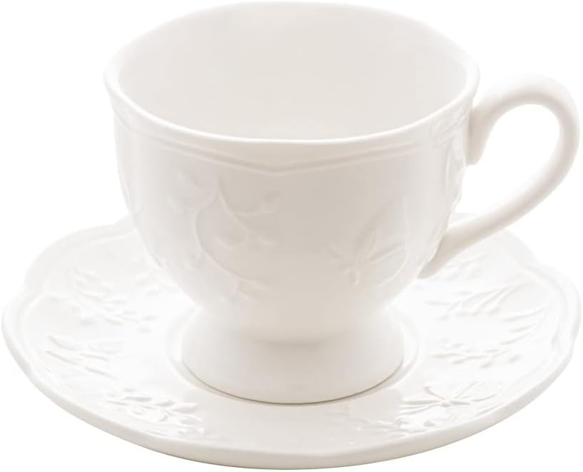 Xícara para Chá com Pires de Porcelana New Bone Butterfly Flower Lyor 200ml