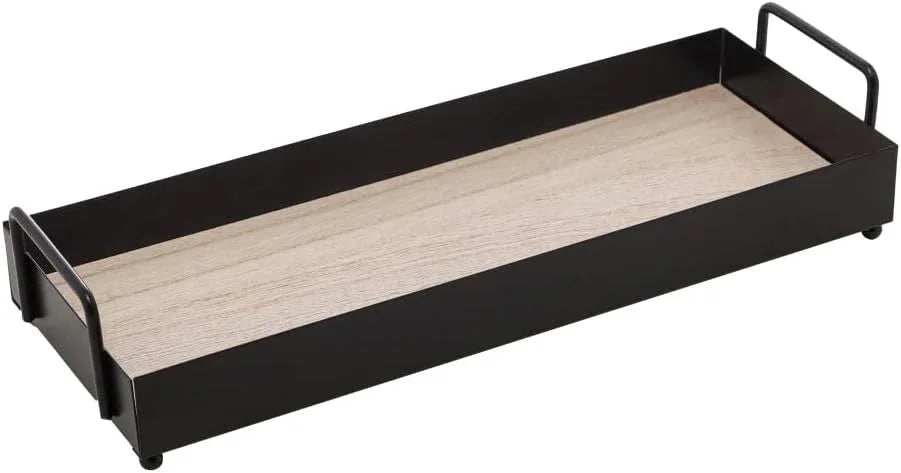 Bandeja de Metal com Fundo MDF e Alça Preto Fosco Lyor 30,5 x 11,5x 6cm