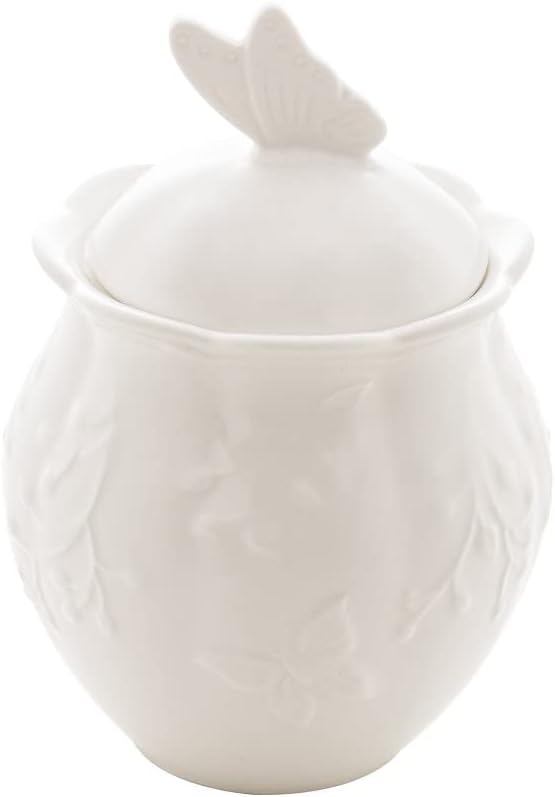 Açucareiro Lyor Porcelana Butterfly Flower 13,5cm Branco