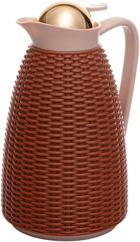 Garrafa Térmica Wolff de Plástico Marrom com Tampa Dourada New Rattan 1L