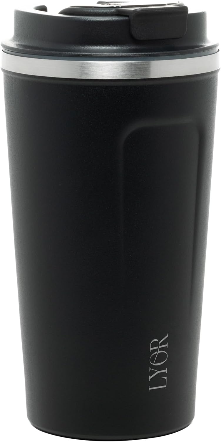 Copo Térmico de Inox Com Tampa e Termômetro 500ml Lyor Preto