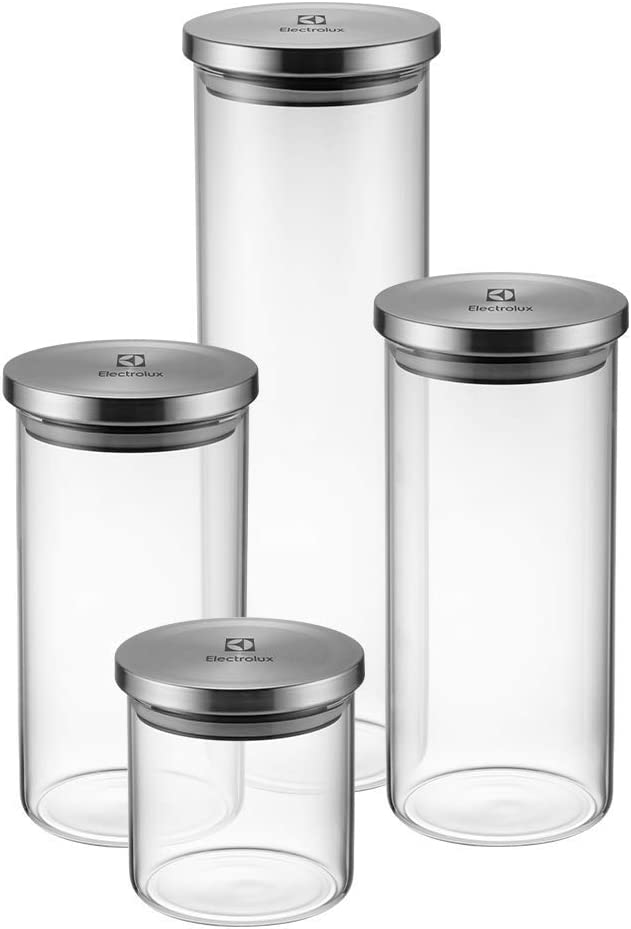 Kit Potes de Vidro Hermético 4 Peças Tampa Inox Electrolux