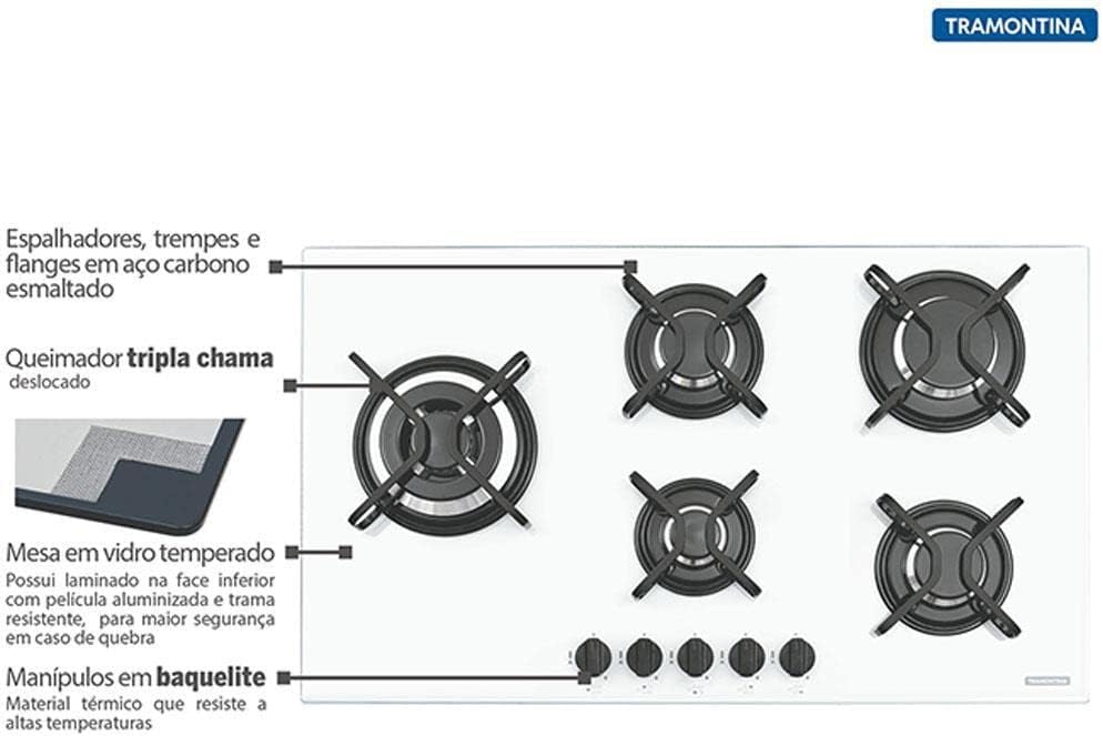 Cooktop Penta Side Plus W 5gg Tri90 Tramontina Branco