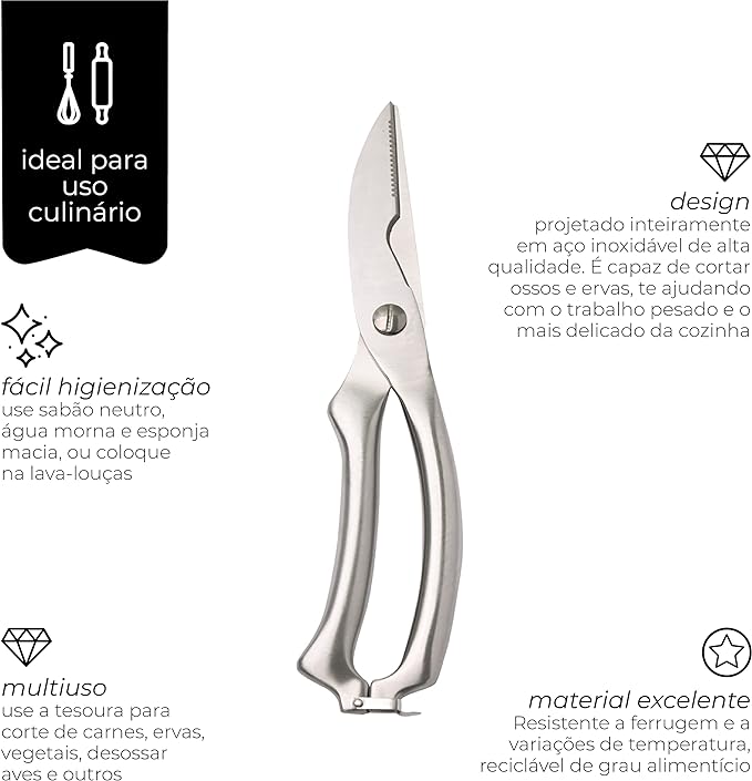Tesoura para Cortar Frango Mimo Style em Aço Inox 25 cm