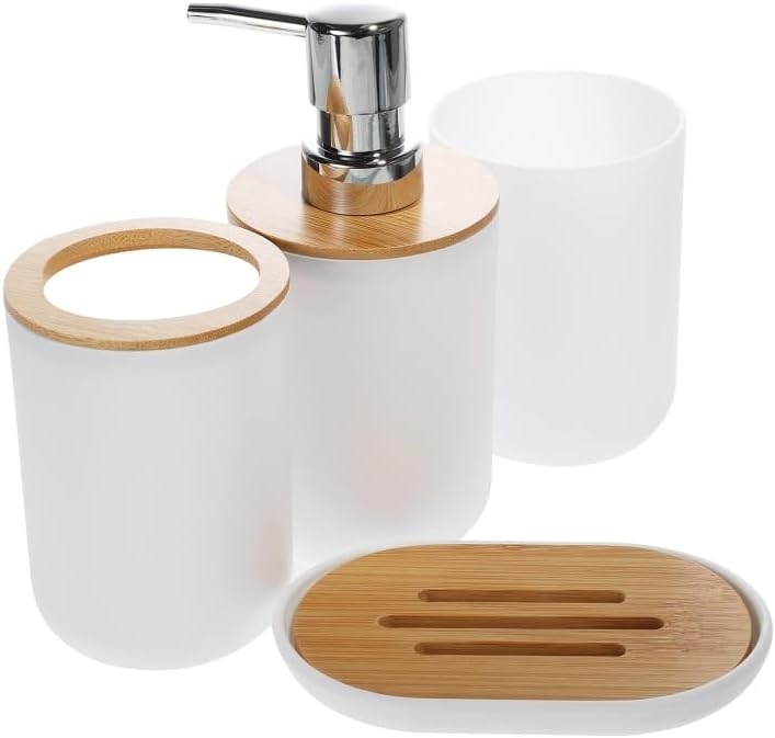 Conjunto de 6 Peças de Bambu para Banheiro Branco Lyor