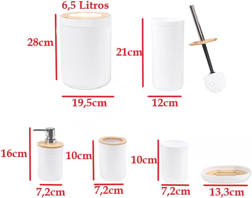 Conjunto de 6 Peças de Bambu para Banheiro Branco Lyor