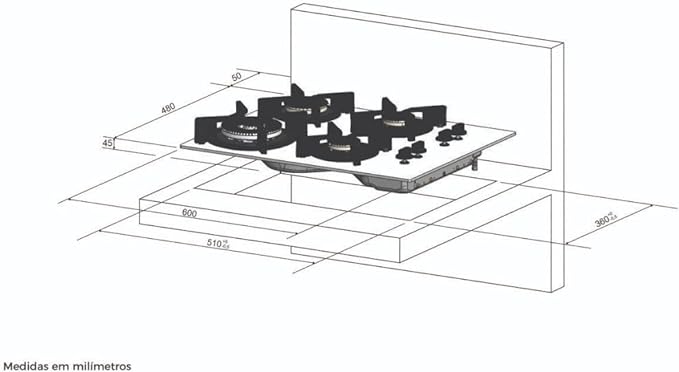 Cooktop Fischer 4Q TC Infinity Gás Mesa Vidro Preto Bivolt
