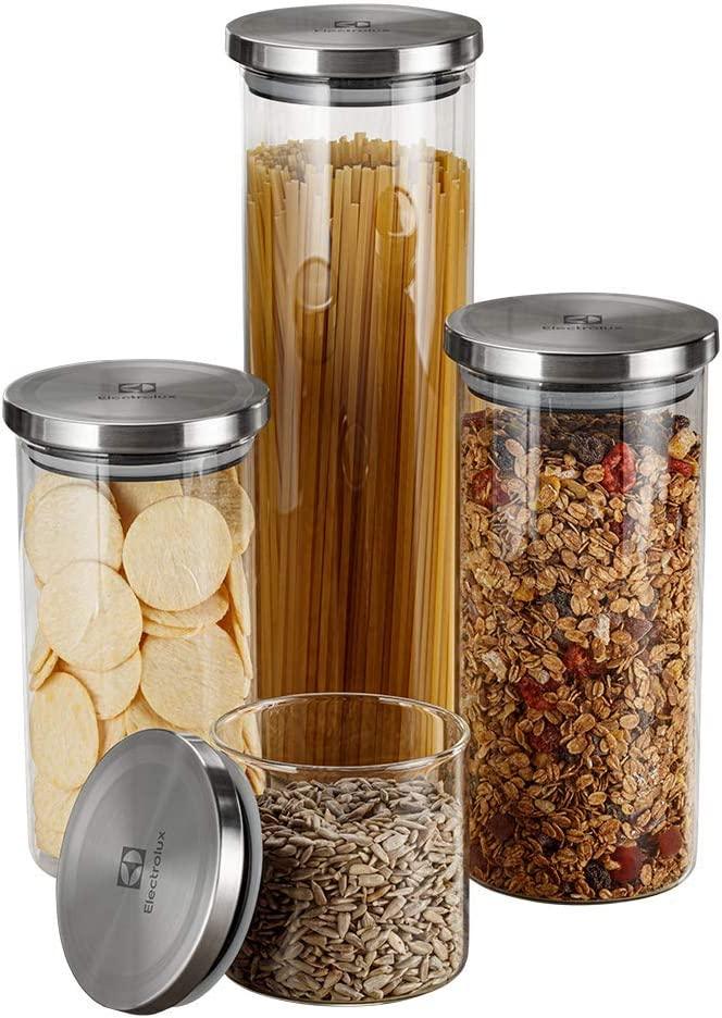 Kit Potes de Vidro Hermético 4 Peças Tampa Inox Electrolux