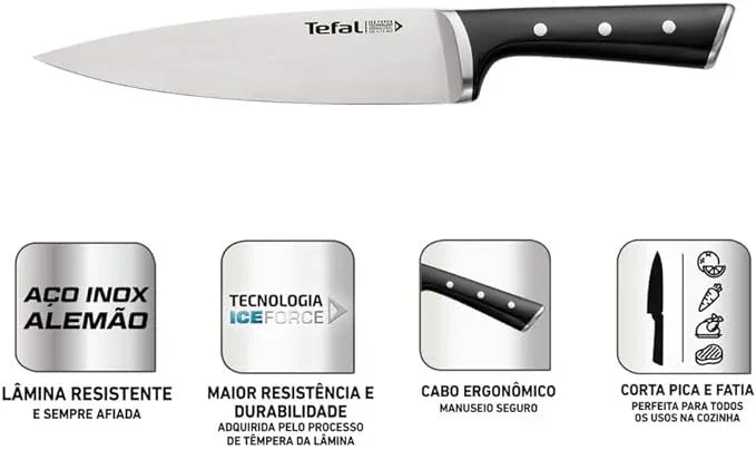 Faca Chef Aço Inox Tefal 20cm Ice Force