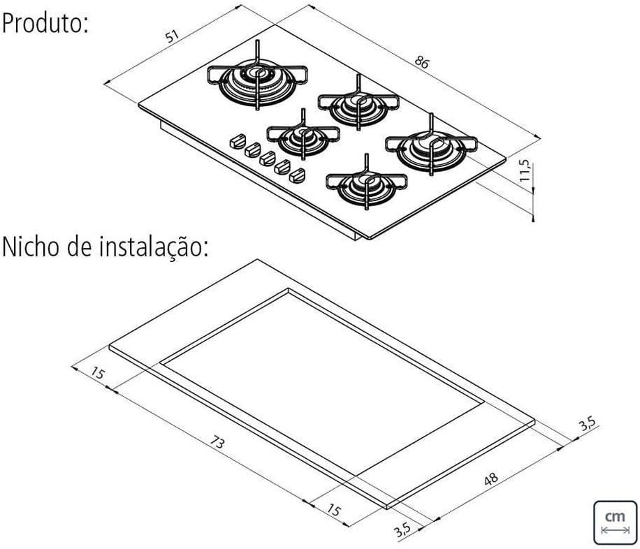 Cooktop Penta Side Plus W 5gg Tri90 Tramontina Branco