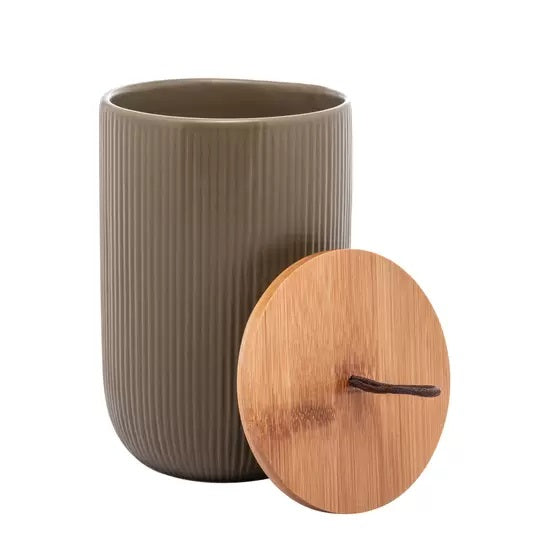 Potiche Ceramica Decorativo com Tampa Bambu Verde Lyor 10X10x15