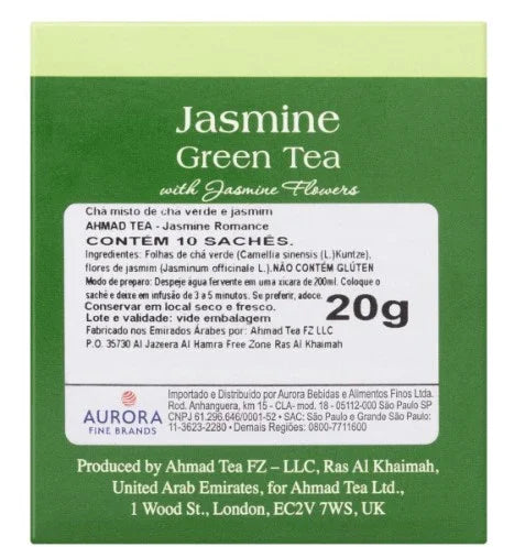Chá Verde Britânico Jasmine Romance Ahmad Tea London Caixa 20g 10 Unidades