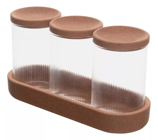 Jogo 3 Porta Mantimentos de Vidro Borossilicato com Tampa Rolha e Suporte Lyor 500ml