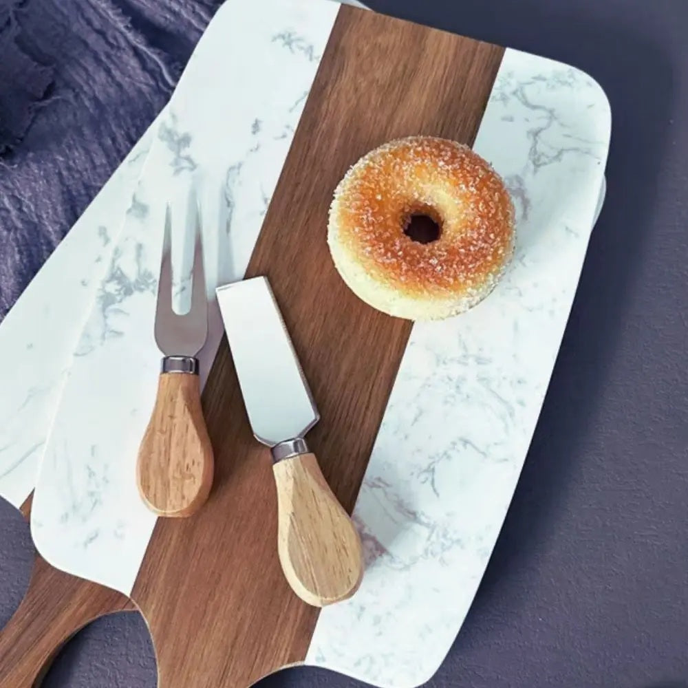 Tábua Retangular Acácia e Mármore Mimo Style 45x23cm