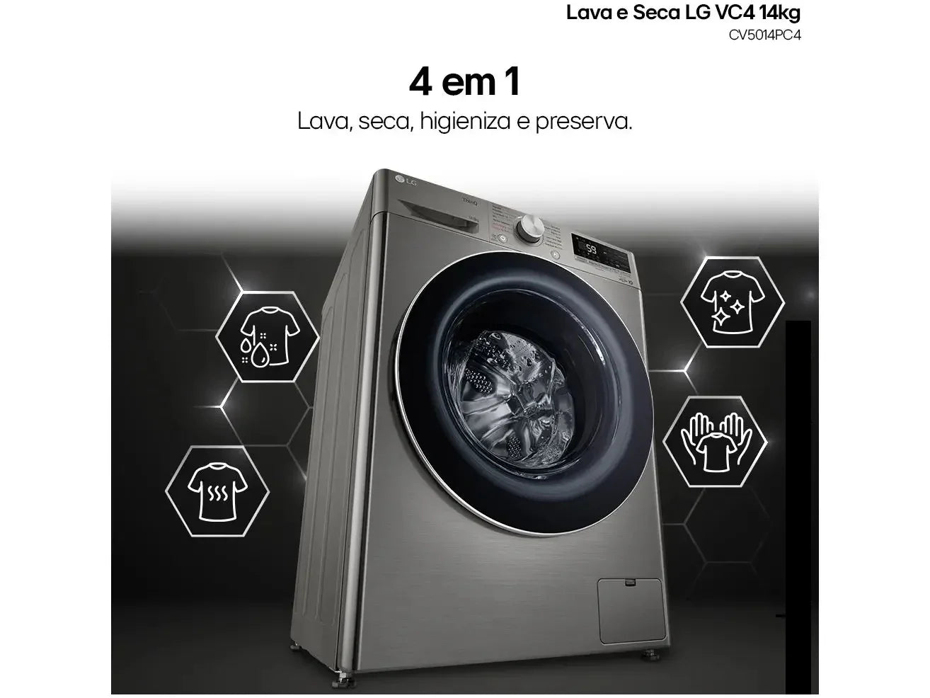 Lava e Seca Smart LG 14kg Inox Look com IA VC4 CV5014PC4A