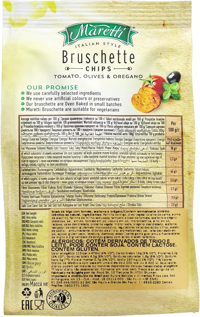 Snack de Trigo Bruschetta Maretti com Tomate Azeitona e Orégano 85g