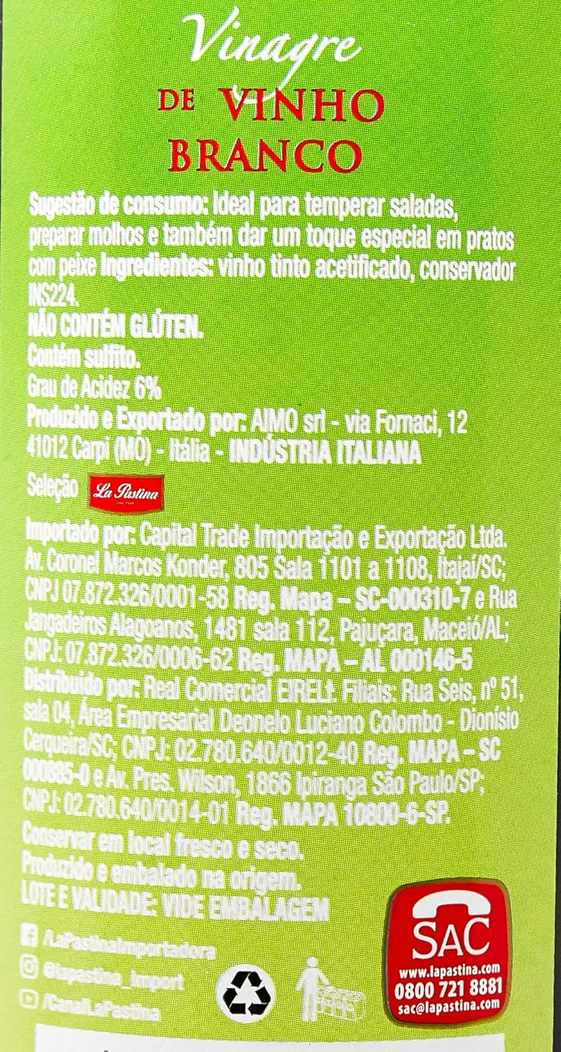 Vinagre de Vinho Branco Italiano La Pastina 500ml