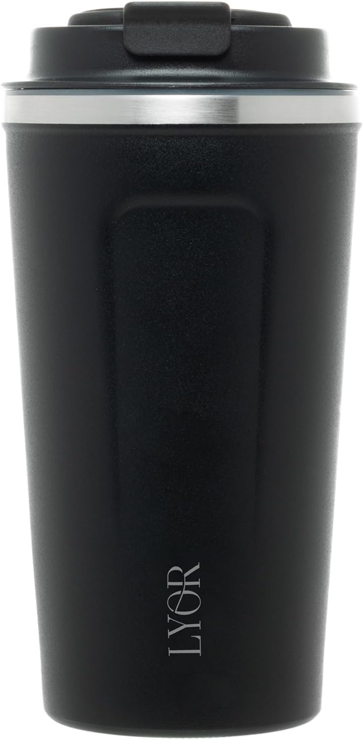 Copo Térmico de Inox Com Tampa e Termômetro 500ml Lyor Preto