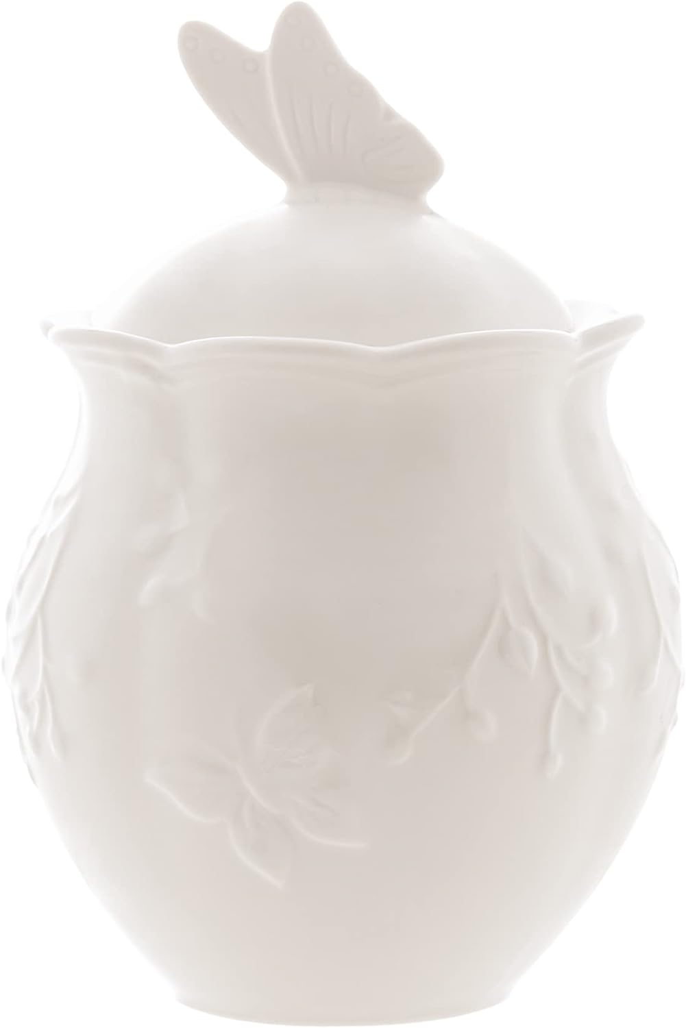 Açucareiro Lyor Porcelana Butterfly Flower 13,5cm Branco