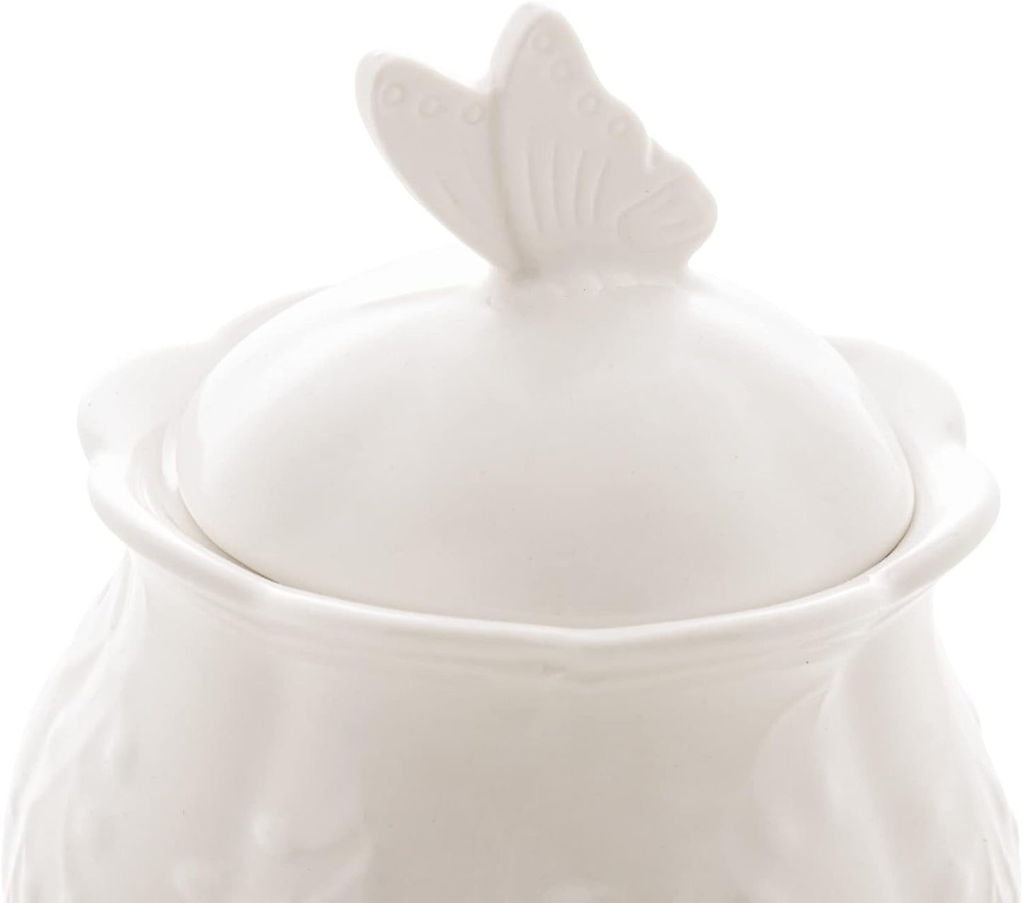 Açucareiro Lyor Porcelana Butterfly Flower 13,5cm Branco