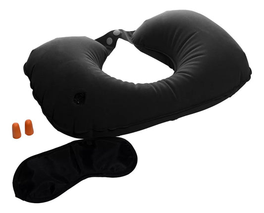 Kit Viagem Travesseiro Inflável Mascara E Plug Para Ouvidos Lyor Preto