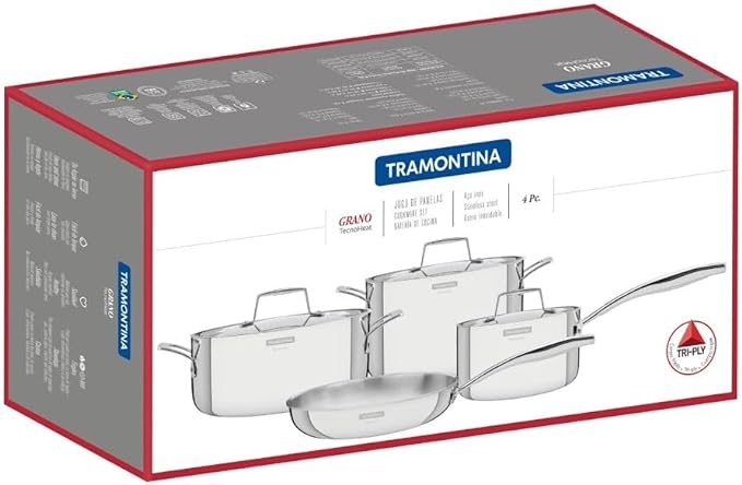Jg. Panelas Tramontina Aço Inox Corpo Triplo 4pçs Grano