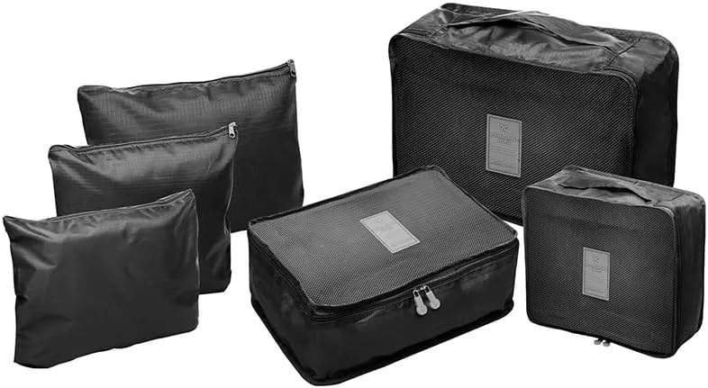 Conjunto de 6 Organizadores de Mala para Viagem em Nylon Preto Lyor