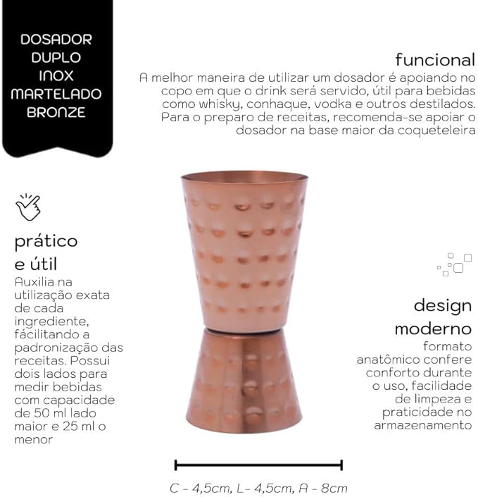 Dosador Duplo Inox Martelado 50/25ml Mimo Style