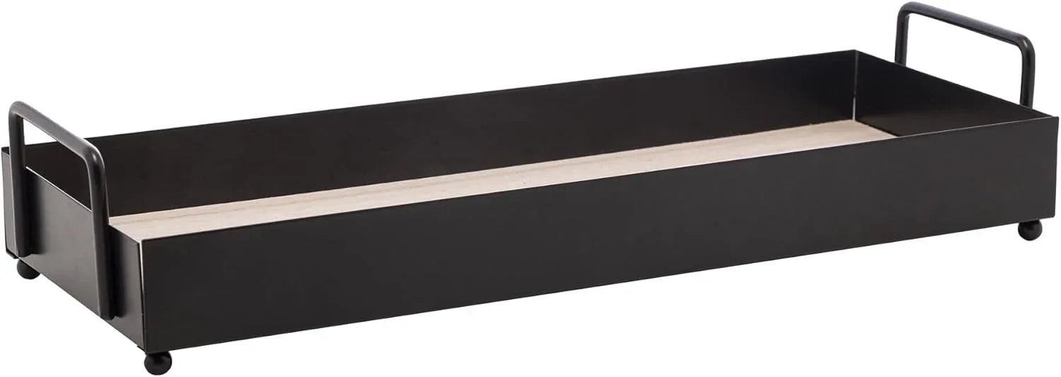 Bandeja de Metal com Fundo MDF e Alça Preto Fosco Lyor 30,5 x 11,5x 6cm