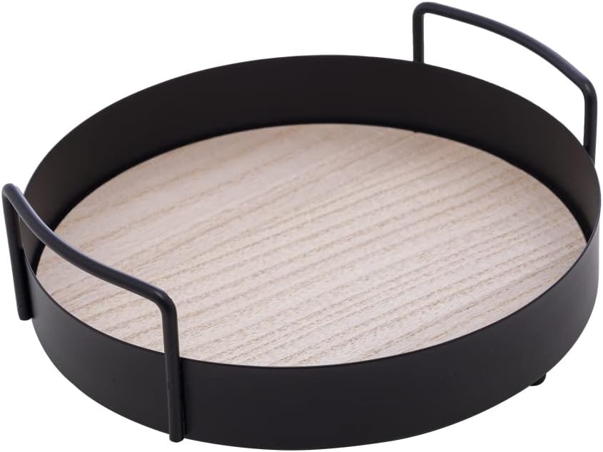 Bandeja de Metal com Fundo em MDF e Alça Redonda Preto Fosco Wolff 20x6cm