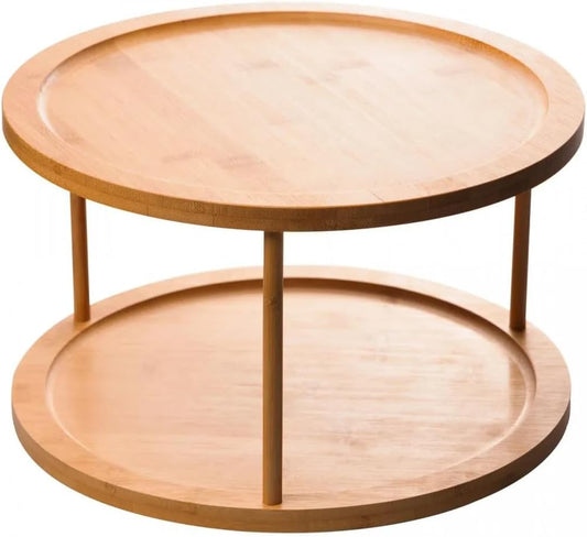 Organizador Giratório 2 Andares de Bambu Lyor 30cm x 30cm x 18,5cm