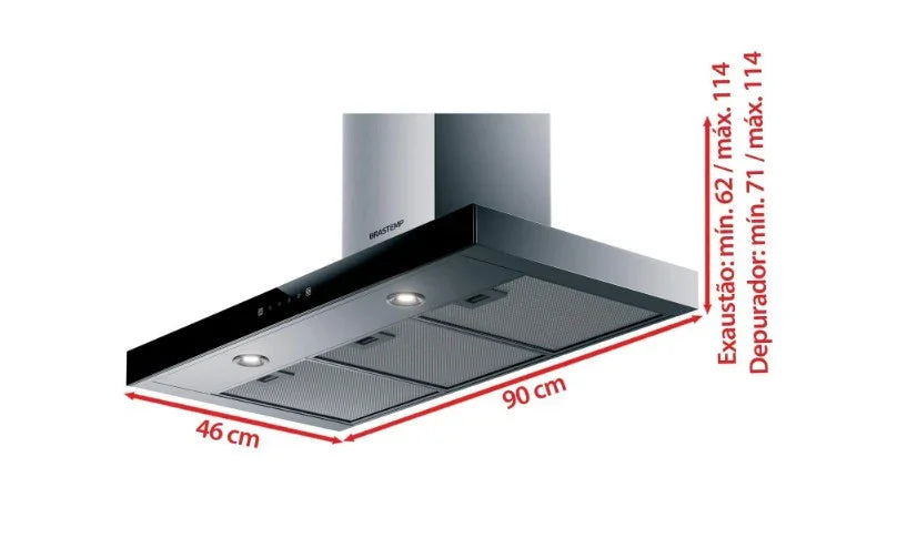 Coifa de Parede Brastemp Inox Tbox Painel Touch on Glass 90CM BAE90AR