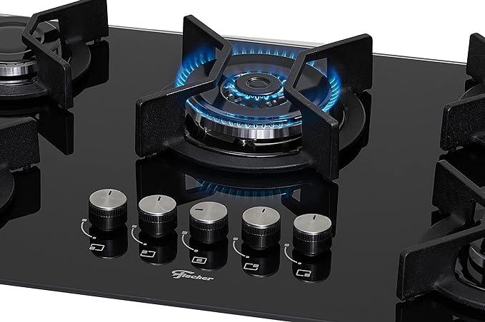 Fogão Cooktop Fischer 5Q TC Infinity Gás Mesa Vidro Preto Bivolt